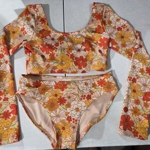 art class Girls Floral Long-Sleeve Bikini Set - Orange, Yellow, White, Pink